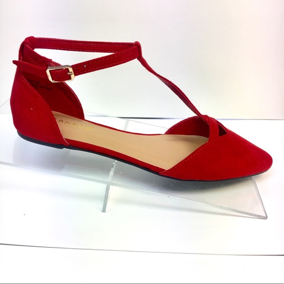 BAMBOO | Shoes | Red Tstrap Flats With 